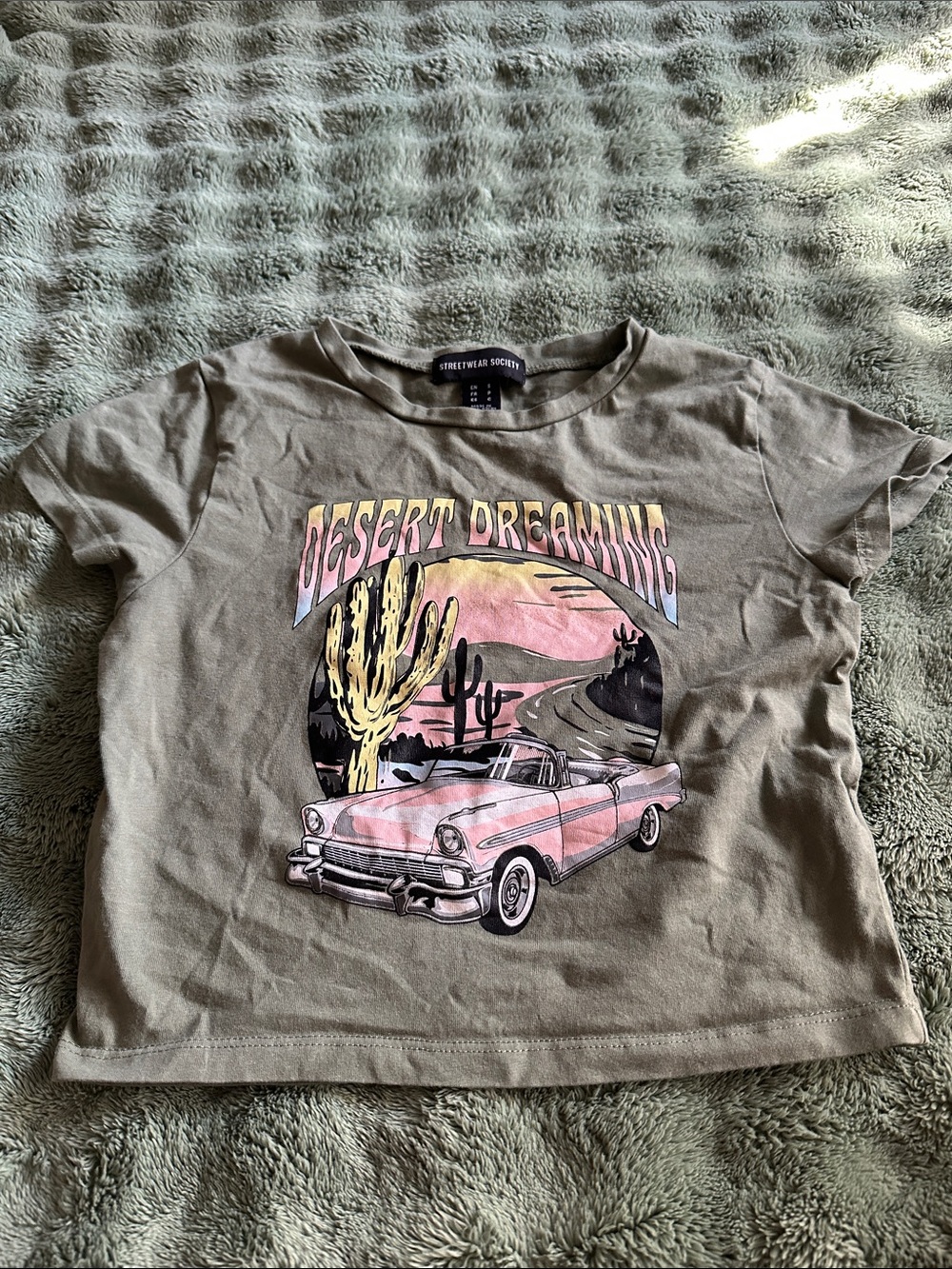 Streetwear Society Olive Tee with Pink Retro Car Graphic